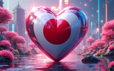 jag älskar japan, 4k, kreativ, natur 3d bakgrund, bokeh, japans dag, japans flagga, 3d konst, hjärta med japansk flagga, 3d hjärtan, japanska flaggan, japan, kärlek till japan
