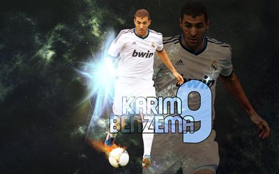 Karim Benzema, l'attaquant, fan art, le Real Madrid, Liga, les gars