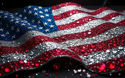 अमेरिकी ध्वज, 4k, रत्न शामिल हैं, संयुक्त राज्य अमेरिका का झंडा, अमेरिकी प्रतीक, क्रिस्टल, अमेरिकी विलासिता ध्वज, चमकदार पत्थर, यूएसए, अमेरिका का झंडा, रचनात्मक कला, लाल रत्न, लाल क्रिस्टल सफेद हीरे