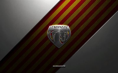 le mans fc logo, 4k, fundo de aço, clube de futebol francês, linhas amarelas vermelhas, emblema do le mans fc, liga 2, le mans fc, frança, futebol, logotipo metálico do le mans fc, escudo do le mans fc