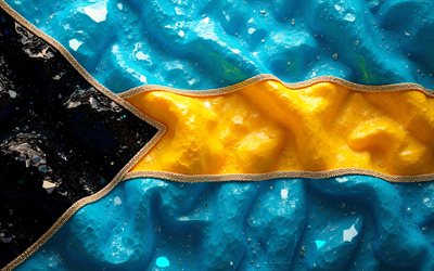 bandiera delle bahamas, 4k, pietre preziose, cristalli, pietre lucenti, bahamas, arte creativa, pietre preziose blu, cristalli gialli blu