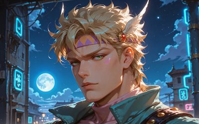 카이사르 안토니오 체펠리, 4k, 푸른 달, 숲, 조조스 기묘한, 만화, 밤, 시자 안토니오 체페리, 조조의 기묘한 캐릭터, 시저 안토니오 체펠리 조조스 기묘함