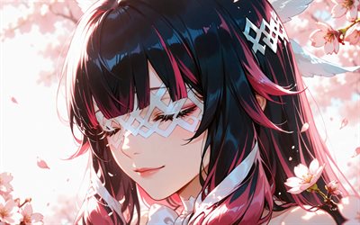 4k, कोलंबिना, वसंत, चेरी खिलना, जेनशिन प्रभाव, मंगा, एनिमे पात्र, कोलंबिना हाइपोसेलेनिया, जेनशिन इम्पैक्ट पात्र, कोलंबिना जेनशिन प्रभाव