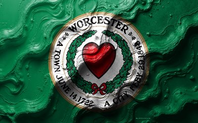 worcester flagga, 4k, sten våg textur, amerikanska städers flaggor, worcesters flagga, 3d worcester flagga, usa, worcesters stadsflagga, worcester, massachusetts