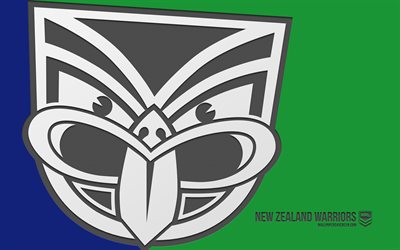 logo der new zealand warriors, 4k, grüner hintergrund, carbon kunst, nrl, emblem der new zealand warriors, australisches rugby team, australien, neuseeländische krieger, rugby