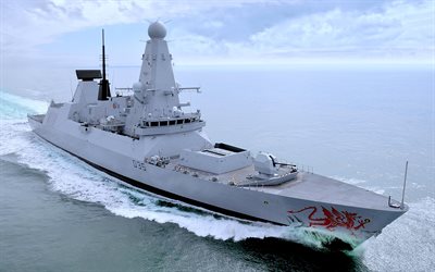 hms dragon, d35, britischer luftverteidigungszerstörer, typ 45, königliche marine, nato, wagemutige klasse, hms dragon auf see, britische kriegsschiffe, drachen