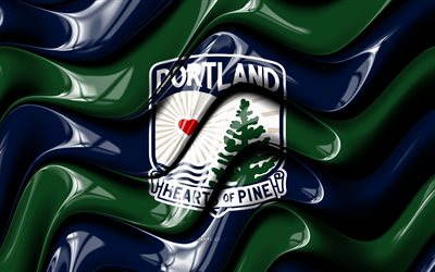 logotipo 3d de portland hearts of pine, 4k, ondas 3d verdes azules, liga uno de la usl, fútbol americano, bandera de portland hearts of pine, creativo, logotipo de portland hearts of pine, club de futbol americano, fútbol, portland corazones de pino