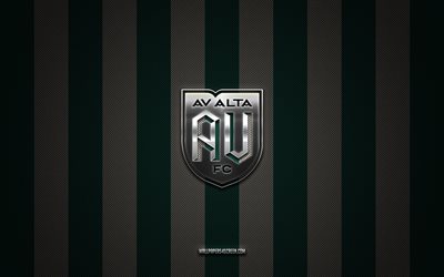 logotipo de av alta fc, club de fútbol americano, liga uno de la usl, fondo de carbono blanco verde, emblema av alta fc, fútbol, av alta fc, eeuu