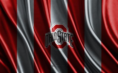 4k, logotipo de los buckeyes del estado de ohio, ncaa, textura de seda blanca roja, bandera de los buckeyes del estado de ohio, club de fútbol americano, bandera de seda, emblema de los buckeyes del estado de ohio, eeuu, buckeyes del estado de ohio