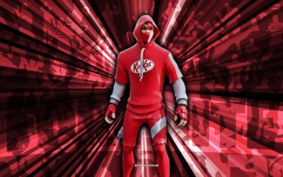 4k, kitkat ikonik, punaisten säteiden tausta, kitkat ikonik skin, kitkat ikonik fortnite, abstrakti taide, fortnite kitkat ikonik skin, fortnite hahmot, fortnite, luovaa taidetta