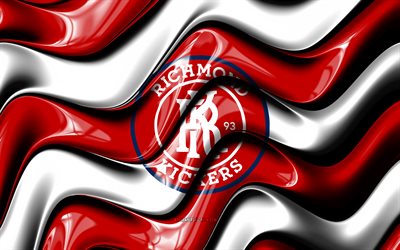 logotipo 3d de los kickers de richmond, 4k, ondas 3d blancas rojas, liga uno de la usl, fútbol americano, bandera de los kickers de richmond, creativo, logotipo de los kickers de richmond, club de futbol americano, fútbol, pateadores de richmond