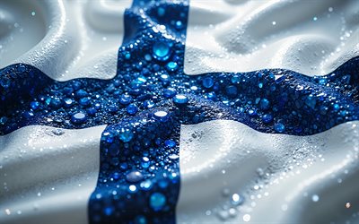 drapeau finlandais, 4k, pierres précieuses, drapeau de la finlande, cristaux, pierres brillantes, finlande, art créatif, pierres précieuses blanches bleues, cristaux bleus et blancs