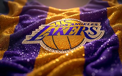 los angeles lakers'ın mücevher logosu, 4k, los angeles lakers amblemi, mor sarı taşlar arka plan, nba, los angeles lakers'ın logosu, amerika, los angeles lakers, basketbol