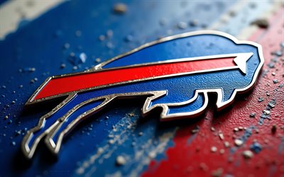 buffalo bills metalllogga, 4k, blå röd metall bakgrund, buffalo bills emblem, usa, buffalo bills, metallkonst, amerikansk fotboll, buffalo bills logotyp, nfl
