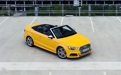 cabriolets, 2016, l'Audi S3 Cabriolet, parking, jaune audi