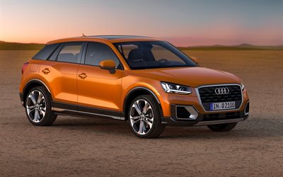 Audi Q2, 2016, desierto, crossovers, naranja Audi