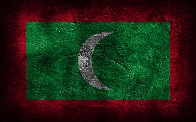 4k, モルディブの国旗, 石の質感, モルディブの旗, 石の背景, グランジアート, モルディブの国家のシンボル, モルディブ