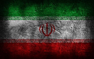 4k, l iran drapeau, la texture de la pierre, le drapeau de l iran, la pierre de fond, le drapeau iranien, l art grunge, les symboles nationaux iraniens, l iran