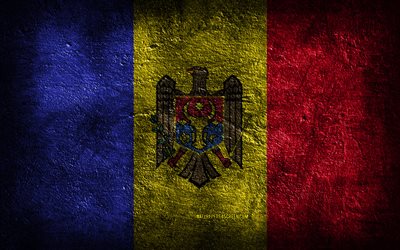 4k, モルドバの国旗, 石の質感, 石の背景, モルドバの旗, グランジアート, モルドバの国家シンボル, モルドバ