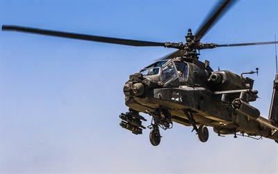 Boeing AH-64 Apache, close-up, US Air Force, flying helicopters, attack helicopters, US army, military helicopters, Boeing, AH-64 Apache, aircraft
