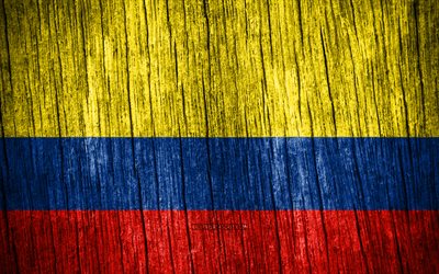 4k, 콜롬비아의 국기, 콜롬비아의 날, 남아메리카, 나무 질감 깃발, 콜롬비아 국기, 콜롬비아 국가 상징, 남미 국가, 콜롬비아