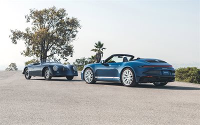 2023, porsche 911 carrera gts cabriolet america, 4k, vista posteriore, esterno, blu cabriolet, blu 911 carrera gts, auto sportive, porsche