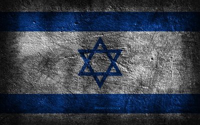 4k, drapeau d israël, la texture de la pierre, le drapeau d israël, la pierre de fond, le drapeau israélien, l art grunge, les symboles nationaux israéliens, israël