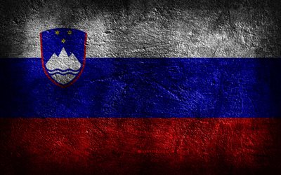 4k, スロベニアの国旗, 石の質感, スロベニアの旗, 石の背景, グランジアート, スロベニアの国家のシンボル, スロベニア