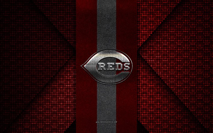 cincinnati reds, mlb, texture tricotée rouge, logo des cincinnati reds, club de baseball américain, emblème des cincinnati reds sox, baseball, cincinnati, états-unis