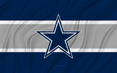 Dallas Cowboys, 4K, blue gray wavy flag, NFL, american football, 3D fabric flags, Dallas Cowboys flag, american football team, Dallas Cowboys logo