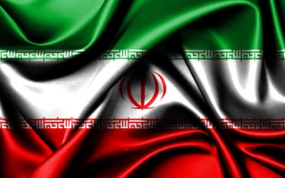イランの国旗, 4k, アジア諸国, ファブリックフラグ, イランの日, イランの旗, 波状のシルクの旗, アジア, イランの国家のシンボル, イラン