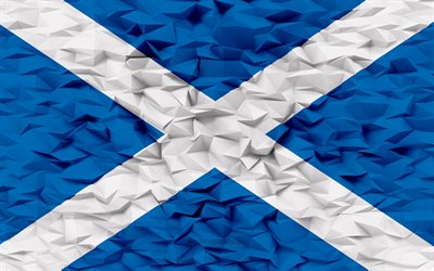 bandiera della scozia, 4k, sfondo del poligono 3d, struttura del poligono 3d, bandiera scozzese, bandiera della scozia 3d, simboli nazionali scozzesi, arte 3d, scozia