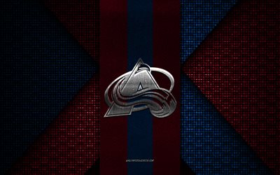 colorado avalanche, nhl, blå röd stickad textur, colorado avalanche logotyp, american hockey club, colorado avalanche emblem, hockey, colorado, usa