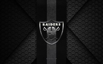 oakland raiders, nhl, struttura a maglia in bianco e nero, logo oakland raiders, club di hockey americano, emblema oakland raiders, hockey, las vegas, usa