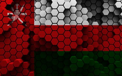4k, Flag of Oman, 3d hexagon background, Oman 3d flag, 3d hexagon texture, Oman national symbols, Oman, 3d background, 3d Oman flag