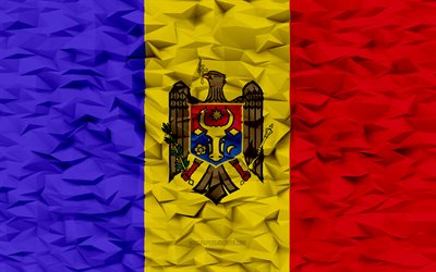 drapeau de la moldavie, 4k, 3d polygone de fond, polygone 3d texture, drapeau moldave, 3d drapeau de la moldavie, symboles nationaux moldaves, art 3d, moldavie