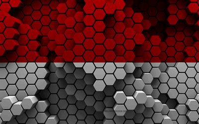 4k, Flag of Indonesia, 3d hexagon background, Indonesia 3d flag, 3d hexagon texture, Indonesia national symbols, Indonesia, 3d background, 3d Indonesia flag