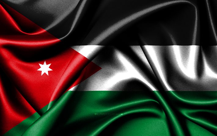 bandiera della giordania, 4k, paesi asiatici, bandiere di tessuto, giornata della giordania, bandiere di seta ondulata, asia, simboli nazionali della giordania, giordania