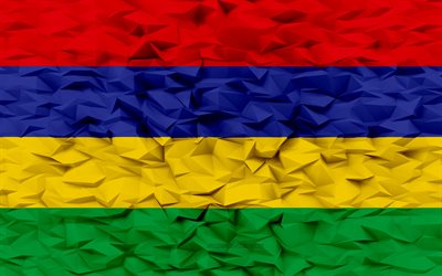 bandiera delle mauritius, 4k, sfondo del poligono 3d, struttura del poligono 3d, bandiera delle mauritius 3d, simboli nazionali delle mauritius, arte 3d, mauritius