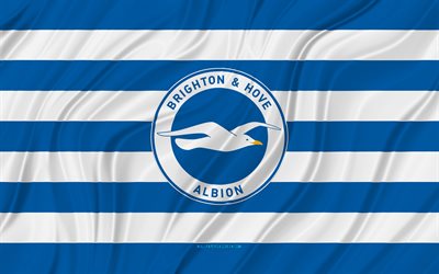 Brighton Hove Albion FC, 4K, blue white wavy flag, Premier League, football, 3D fabric flags, Brighton Hove Albion flag, soccer, Brighton Hove Albion logo, english football club, FC Brighton Hove Albion
