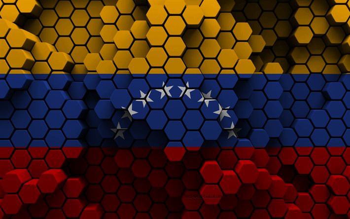 4k, bandeira da venezuela, 3d hexágono de fundo, venezuela 3d bandeira, 3d hexágono textura, venezuela símbolos nacionais, venezuela, 3d de fundo, 3d venezuela bandeira