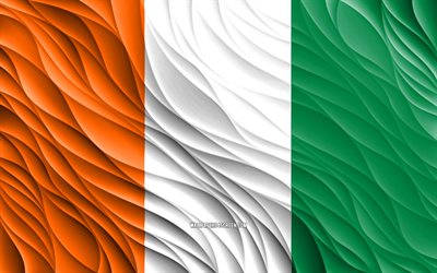 4k, bandiera ivoriana, bandiere 3d ondulate, bandiera della costa d avorio, paesi africani, giorno della costa d avorio, onde 3d, simboli nazionali ivoriani, costa d avorio