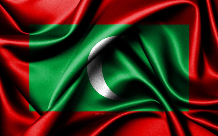 bandera de maldivas, 4k, países asiáticos, banderas de tela, día de maldivas, banderas de seda onduladas, asia, símbolos nacionales de maldivas, maldivas
