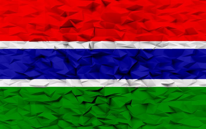 gambiya bayrağı, 4k, 3d poligon arka plan, 3d poligon doku, 3d gambiya bayrağı, gambiya ulusal sembolleri, 3d sanat, gambiya