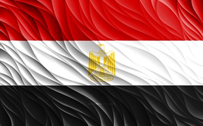 4k, मिस्र का झंडा, लहराती 3d झंडे, अफ्रीकी देश, मिस्र का दिन, 3डी तरंगें, मिस्र के राष्ट्रीय प्रतीक, मिस्र