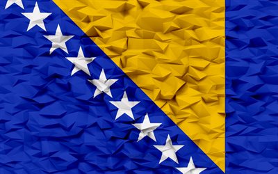 bandera de bosnia y herzegovina, 4k, fondo de polígono 3d, textura de polígono 3d, bandera de bosnia y herzegovina 3d, símbolos nacionales de bosnia y herzegovina, arte 3d, bosnia y herzegovina