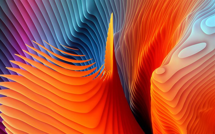 3dカラフルな抽象化, 4k, 色付きの3d波の背景, 3dウェーブの抽象化, カラフルな3d背景, 創造的なカラフルな抽象化, 3d波