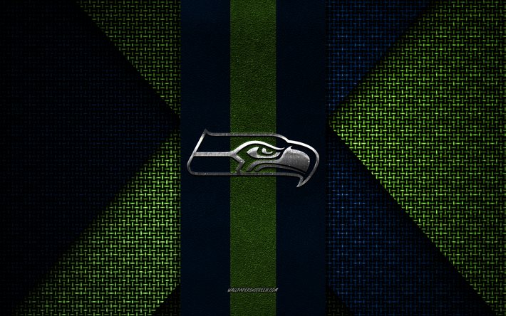 Seattle Seahawks, NFL, blue green knitted texture, Seattle Seahawks logo, American football club, Seattle Seahawks emblem, American football, Seattle, USA