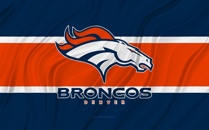 Denver Broncos, 4K, blue orange wavy flag, NFL, american football, 3D fabric flags, Denver Broncos flag, american football team, Denver Broncos logo