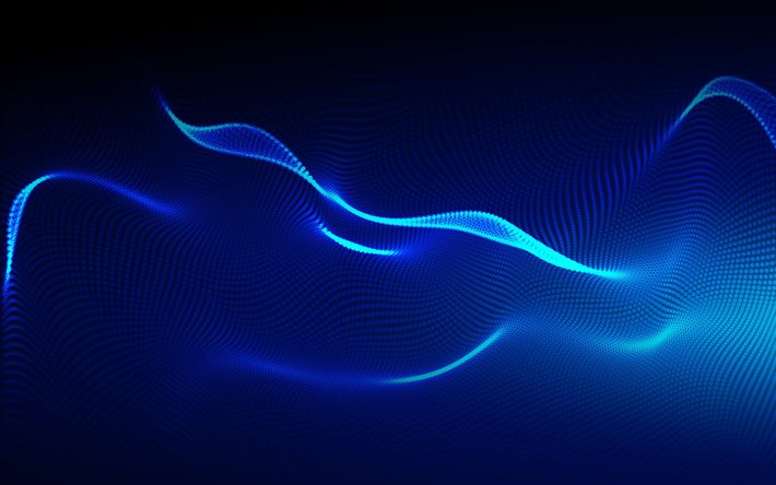 blue digital wave background, blue neon waves background, light waves background, digital abstraction, light lines background, blue light background